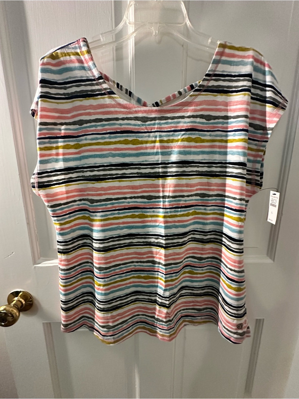 T by Talbots Striped Multicolor Cap-Sleeve Women's Top